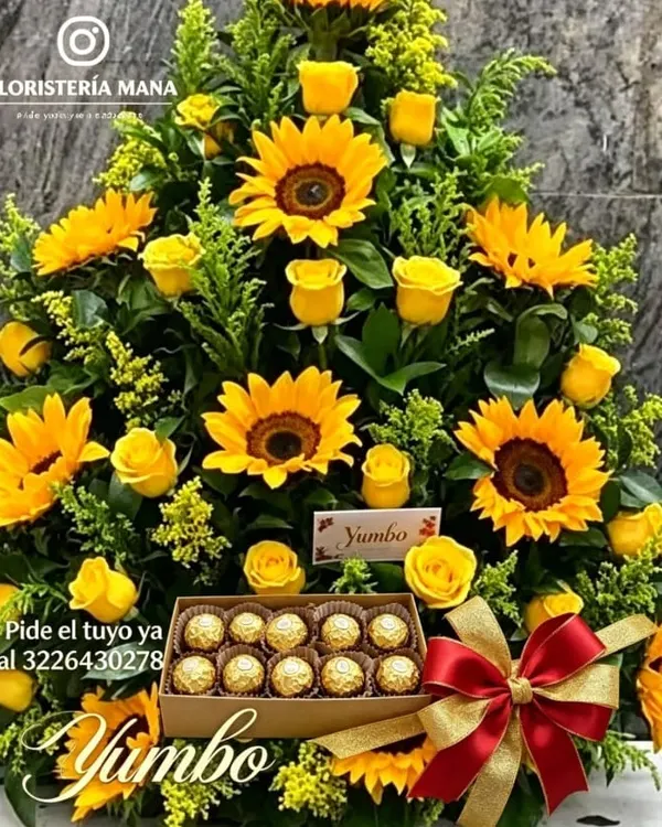 Arreglo Girasoles con Ferrero